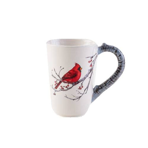 Ceramic Cardinal Mug with Tree Branch Handle