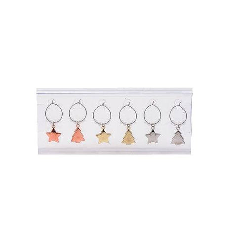 Christmas Wine Glass Charms with Trees and Stars, Set of 6