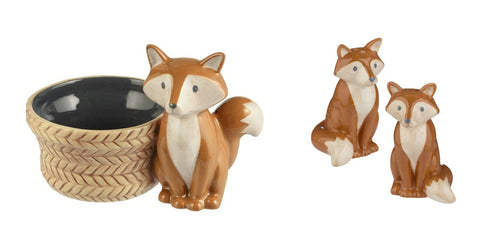 Small Ceramic Fox Bowl and Fox Salt & Pepper Shaker Set