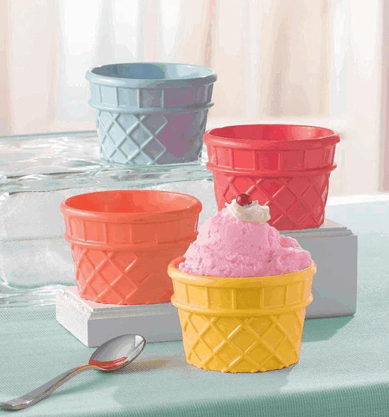 Melamine Waffle Cone Ice Cream Bowls, Set of 4