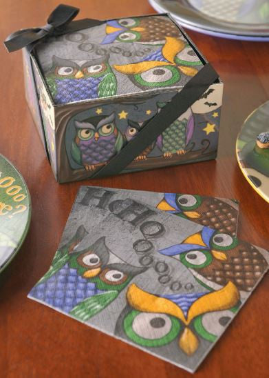 Midnight Owl Melamine Serving Plate and 40 Matching Napkins in Display Box