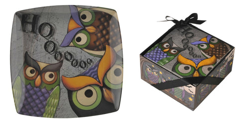 Midnight Owl Melamine Serving Plate and 40 Matching Napkins in Display Box