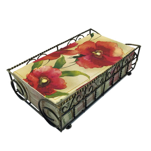 Garden Gate Napkin Caddy with 32 Paper Guest Napkins, Poppy Cream