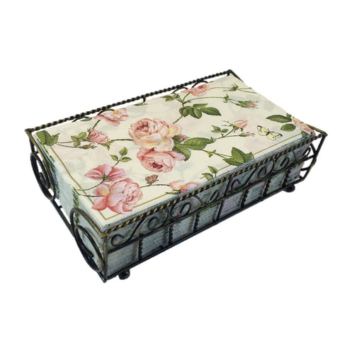 Garden Gate Napkin Caddy with 32 Paper Guest Towel Napkins, Rambling Rose