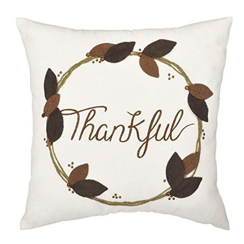 Embroidered "Thankful" Pillow with Suede & Burlap Detail