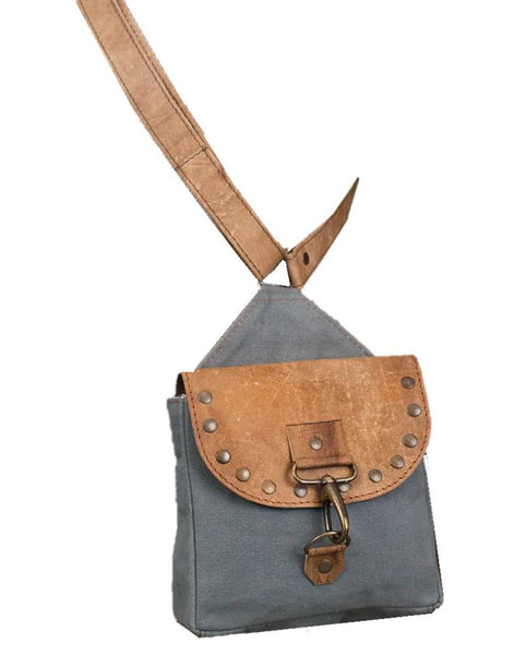 Leather & Canvas Crossbody City Bag with Rivets